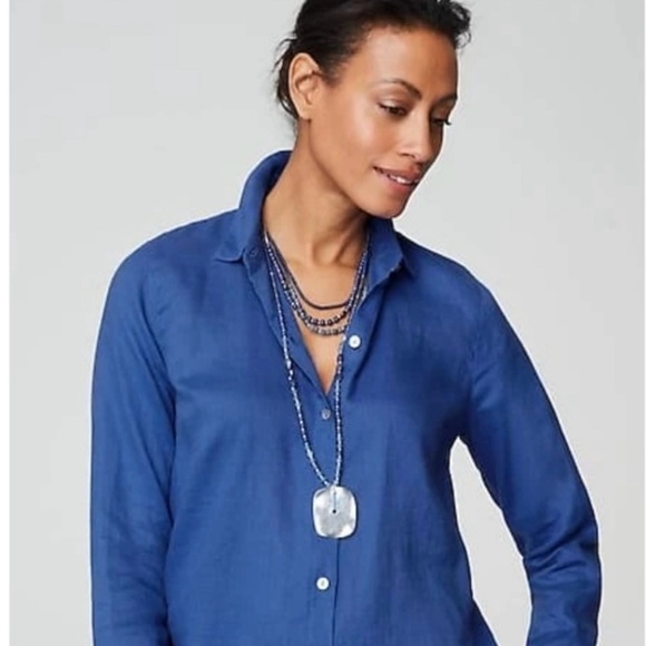 J. Jill Tops - J. Jill Everyday Linen Button Down Indigo Blue- Medium